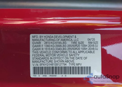 2025 Honda Pilot Elite из США, поврежденный, VIN 5FNYG1H81SB127794